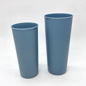 Tupperware Vintage Slate Blue Plastic Tumblers Set of 2 Made in USA